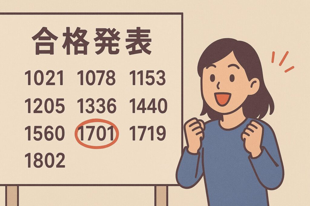 合格発表を見て喜ぶ女性のイラスト