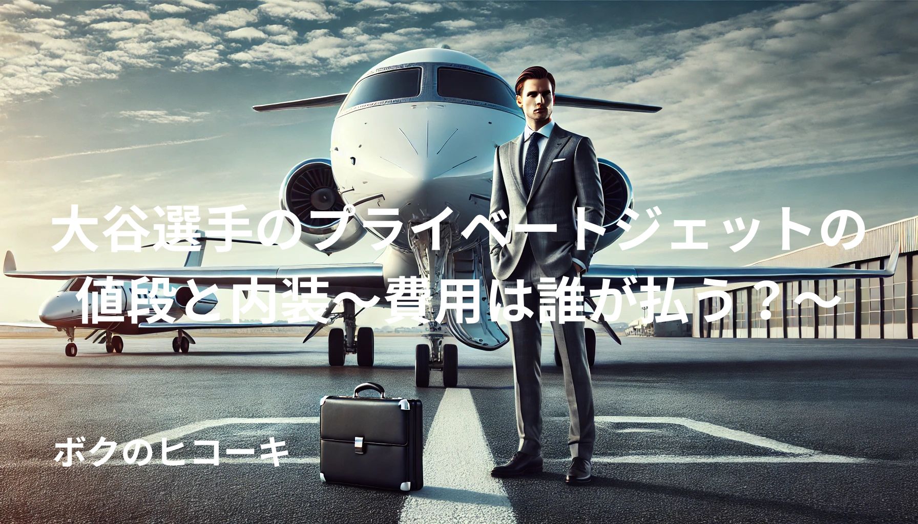 プライベートジェットから降り立つビジネスマン