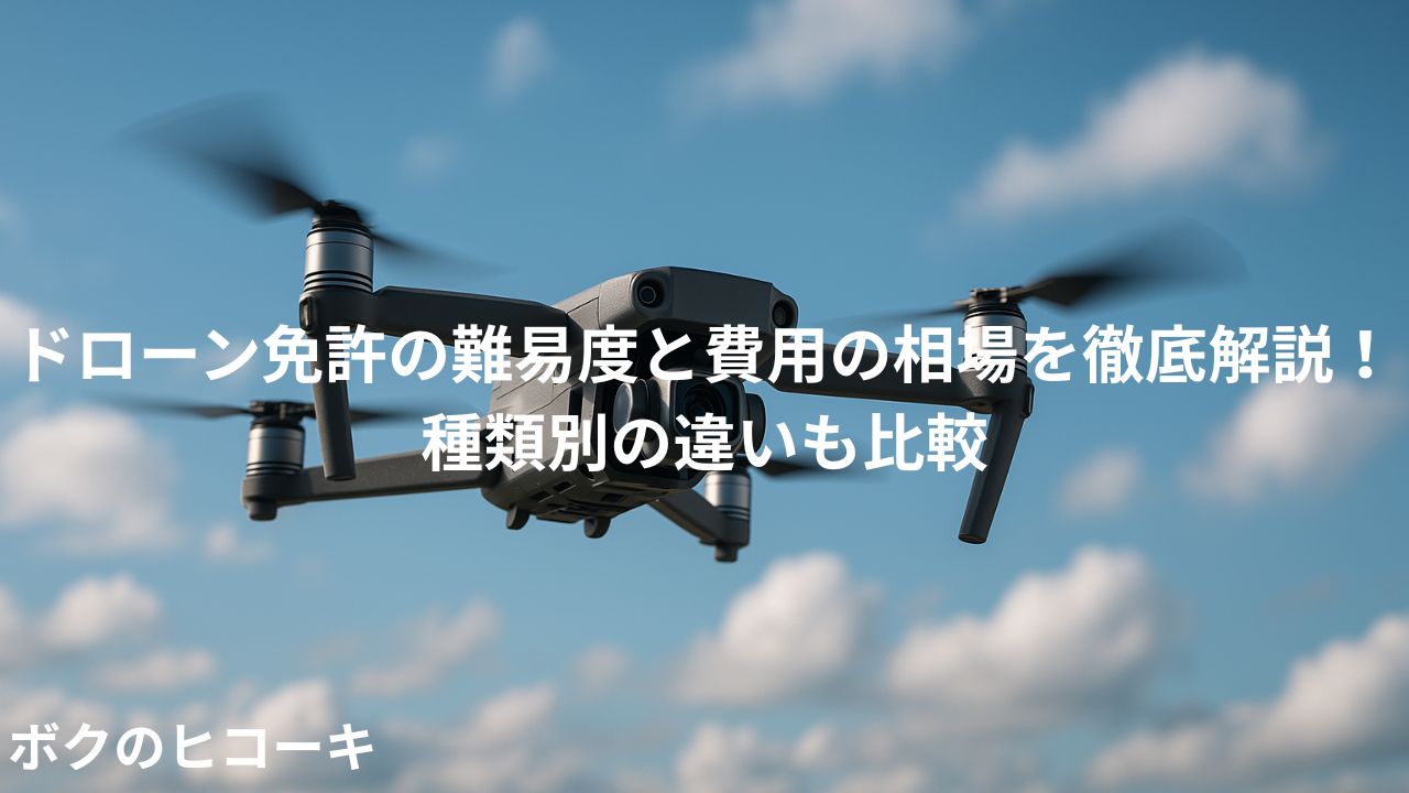 飛行中のドローンとタイトル文字