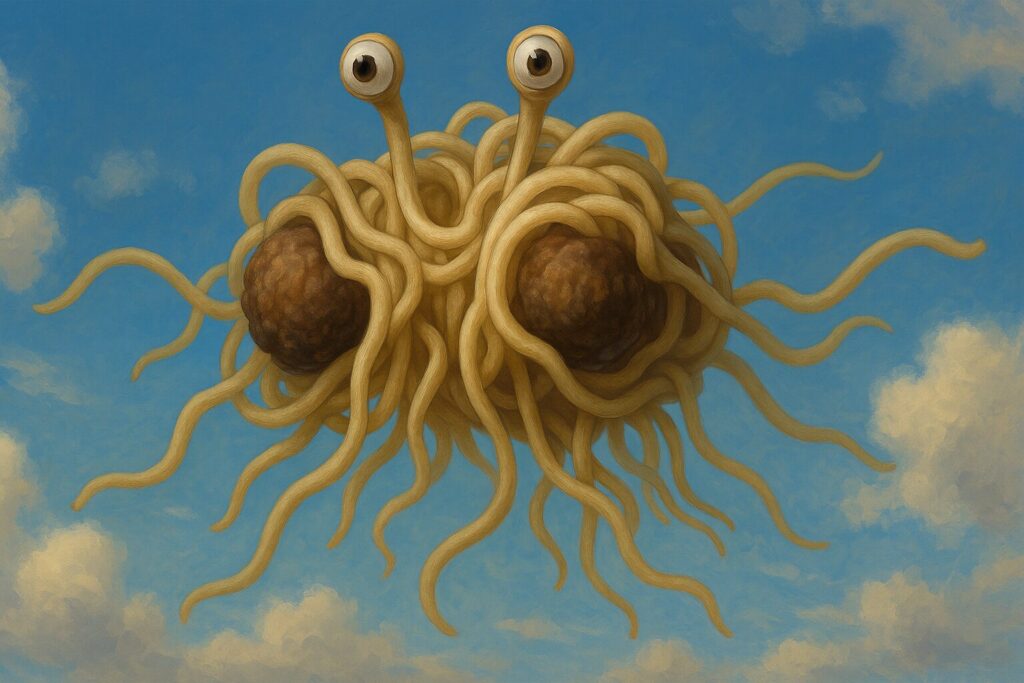 空を飛んでいるスパゲティーの怪物