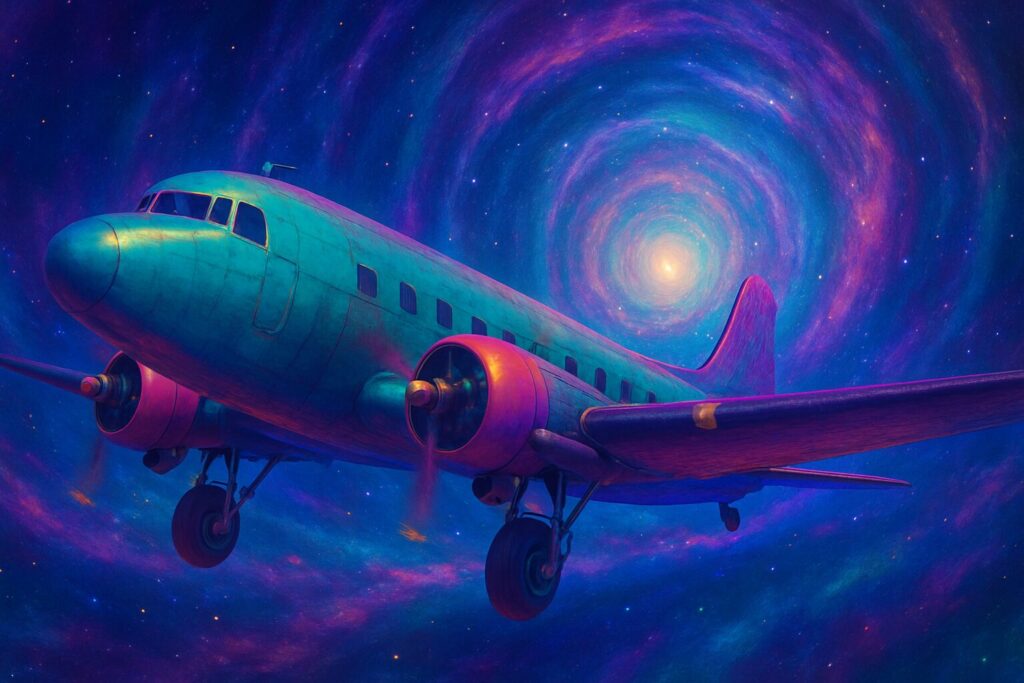 異次元空間を飛行する古い旅客機