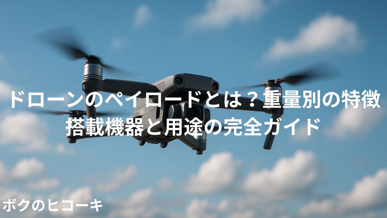 飛行中のドローンとタイトル文字