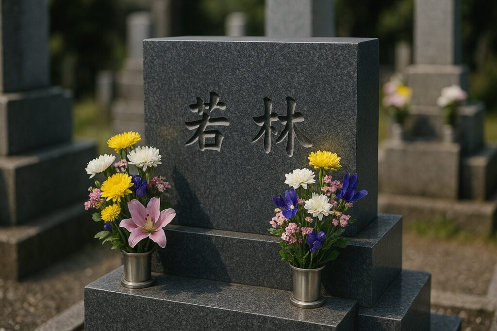 「若林」と彫られた墓石に、花が供えられている