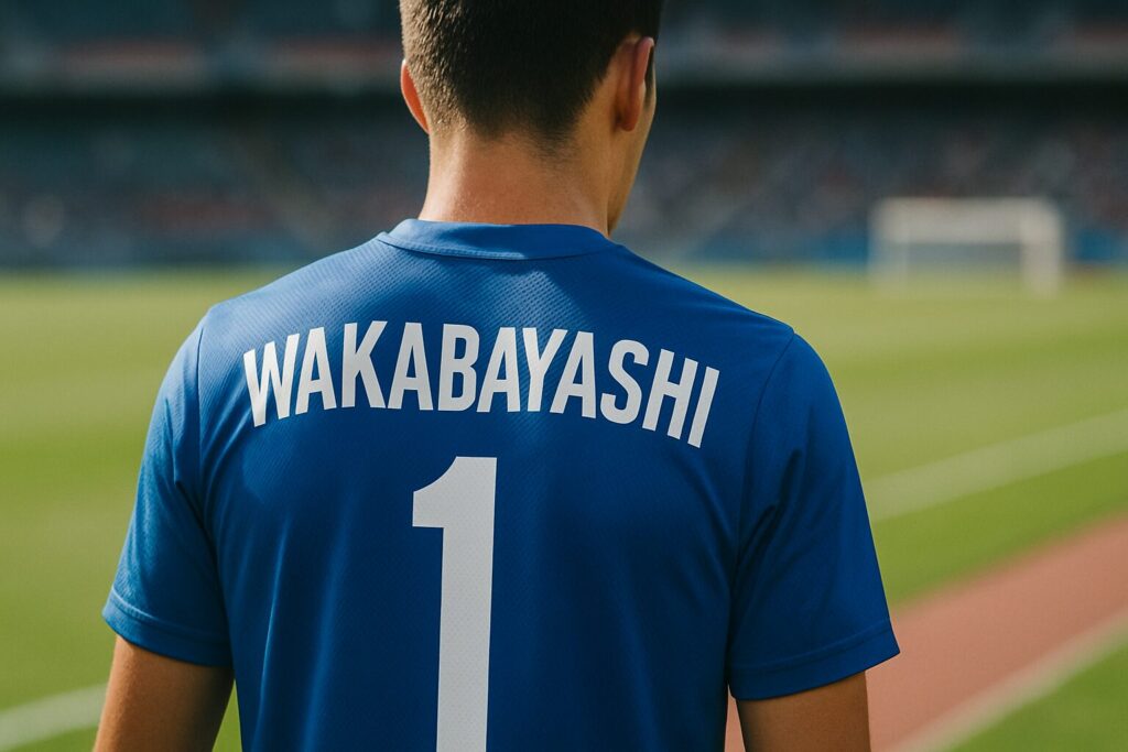背中に「WAKABAYASHI」とプリントされたユニフォームを着たサッカー選手の後ろ姿
