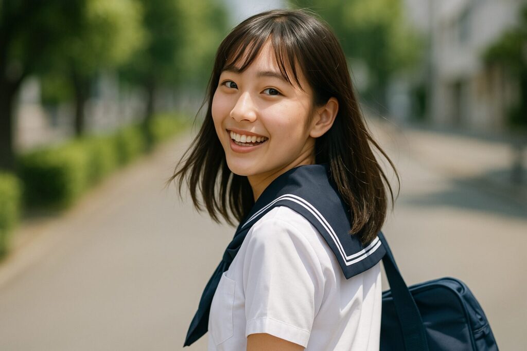 笑顔で振り返る夏服の女子高生