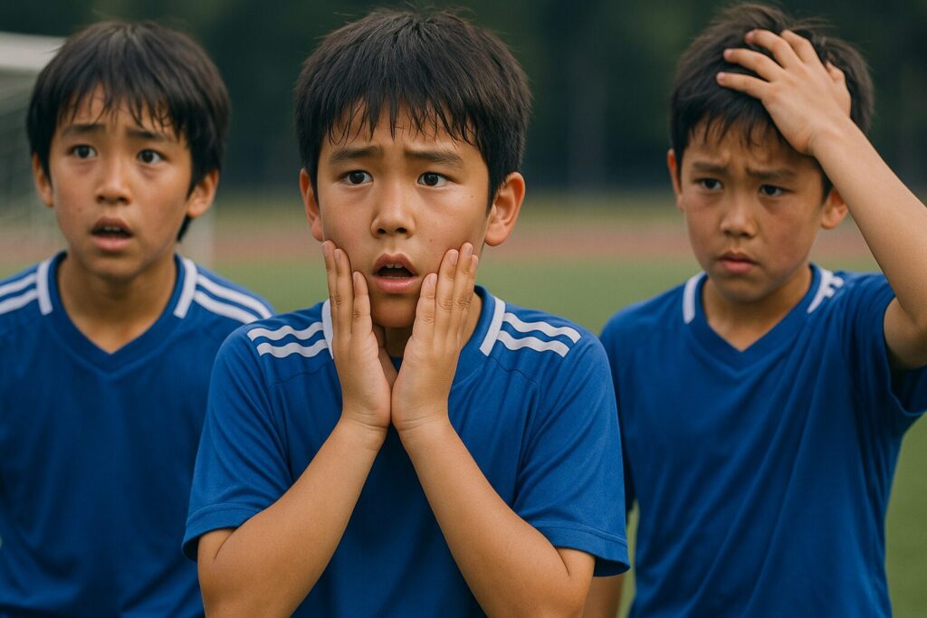 愕然とするサッカー少年たち