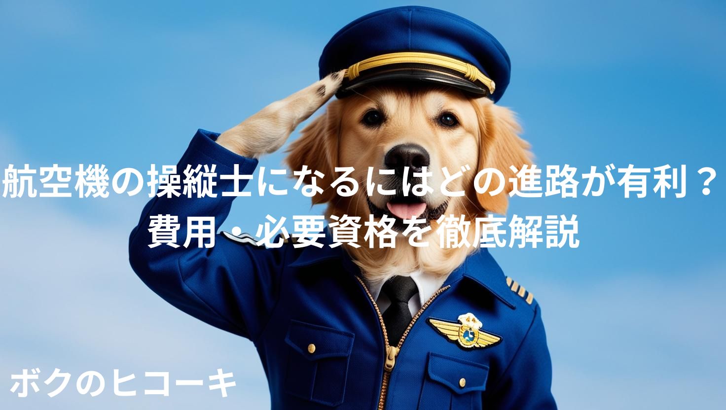 敬礼するレトリバーの機長