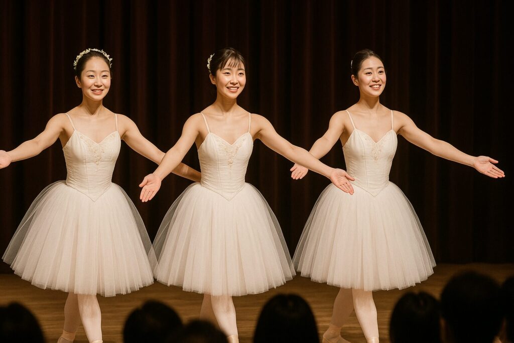 観客に舞台挨拶する日本人バレリーナたち