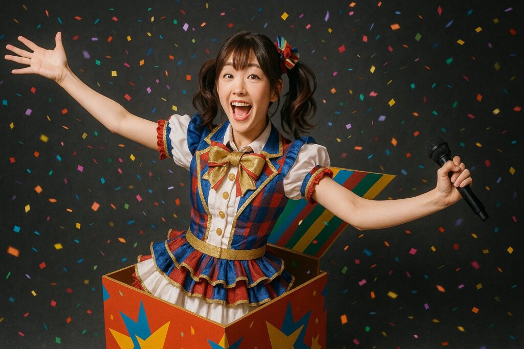 ビックリ箱から派手に飛び出すアイドル歌手
