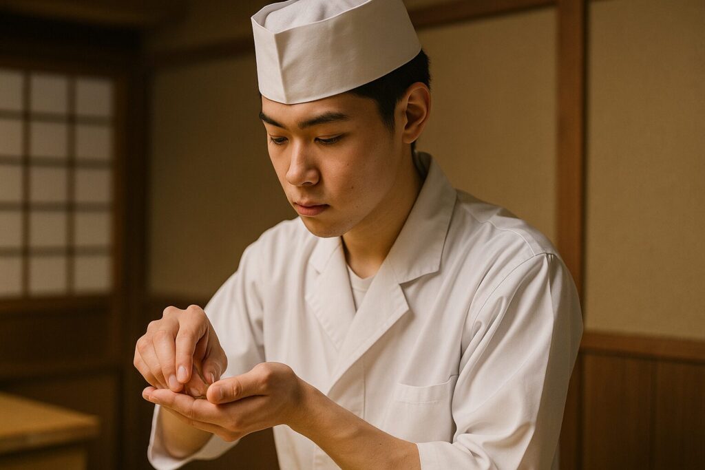 修行中の若い寿司職人