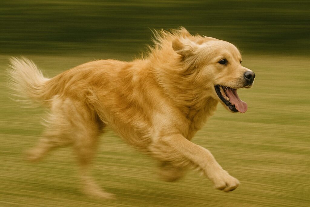 風を切って全力疾走する大型犬