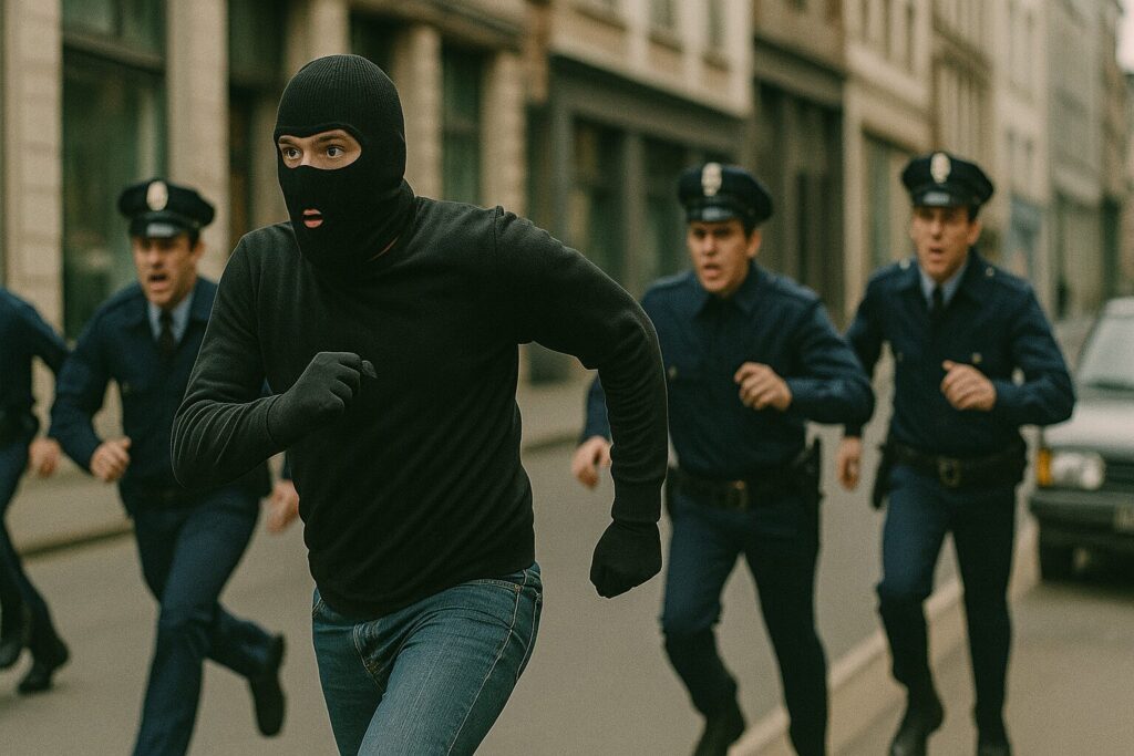 ルパン三世のように警察隊に追われる泥棒