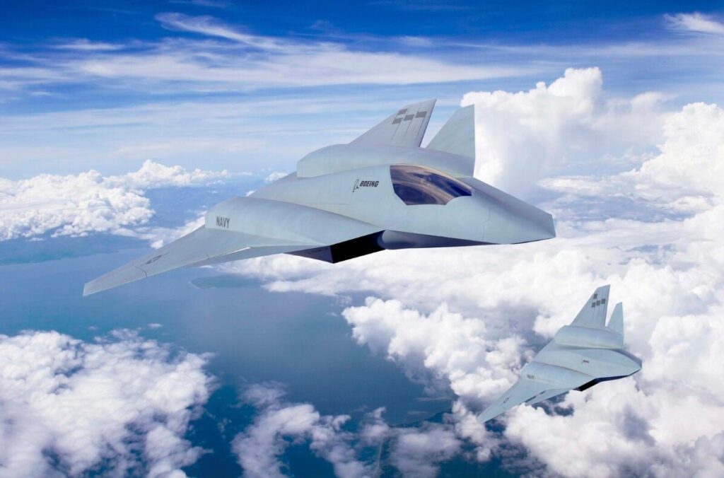 雲の上を飛行する2機の戦闘機