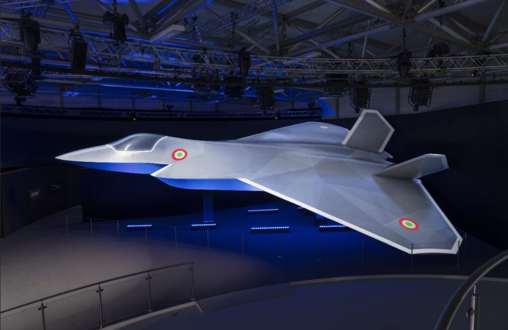3D画像でディスプレイ表示された近未来の戦闘機