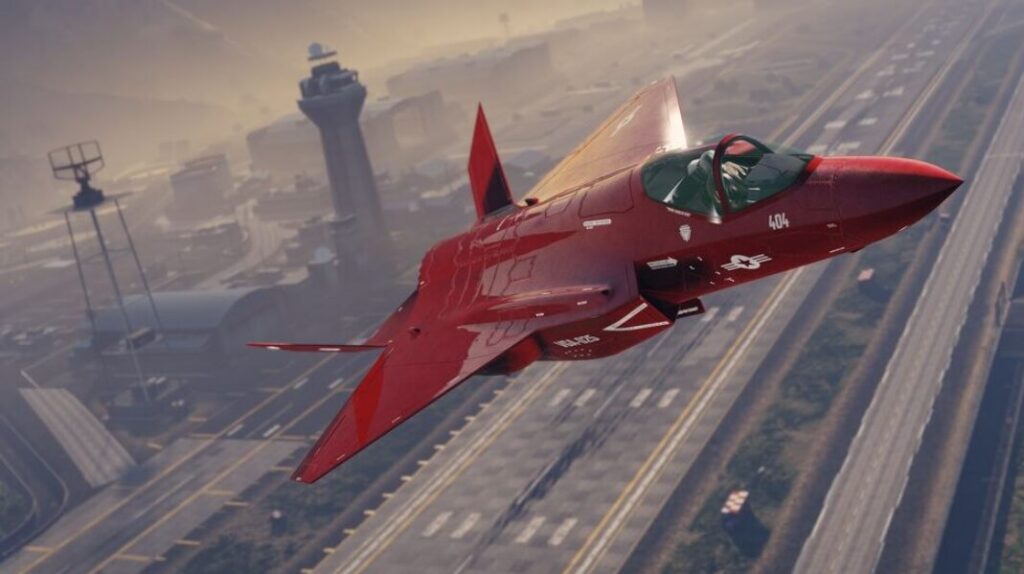 ゲーム画面で飛行中の戦闘機
