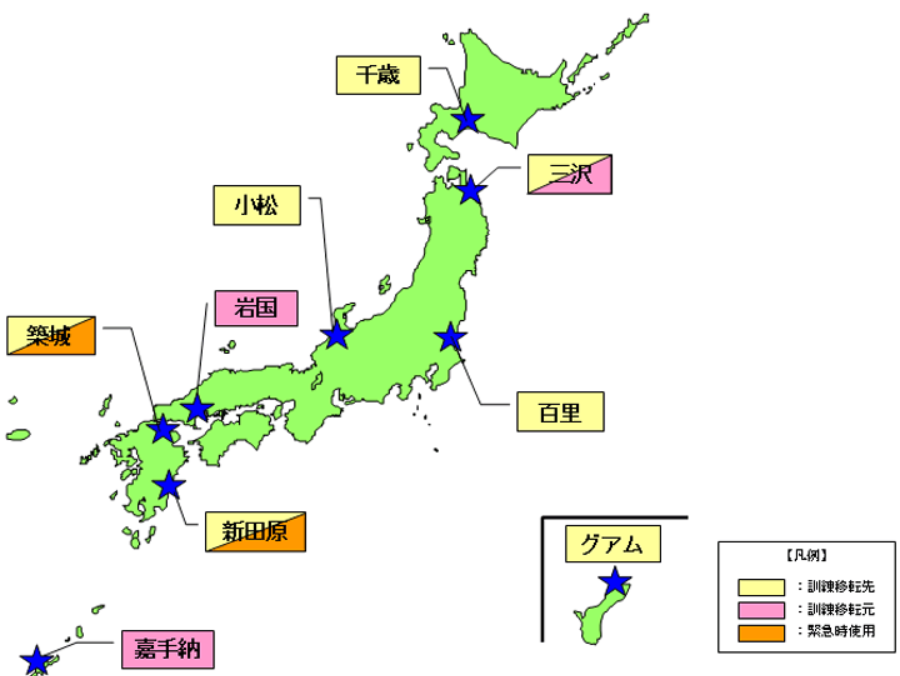 基地を示した日本地図