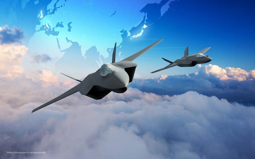 雲の上を飛行する近未来の戦闘機