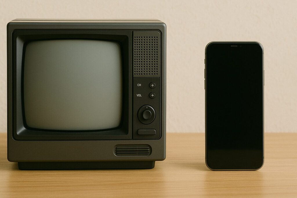ブラウン管テレビとスマートフォンの比較