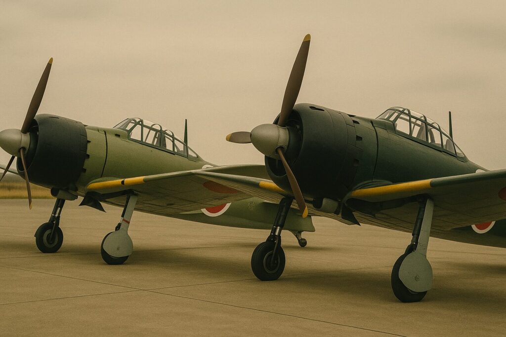 色違いの零戦21型と零戦52型
並んで駐機中