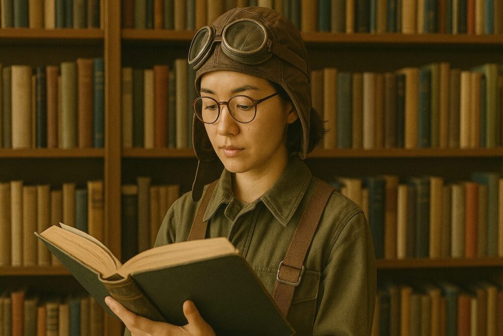 図書室で本を読む零戦の女子パイロット