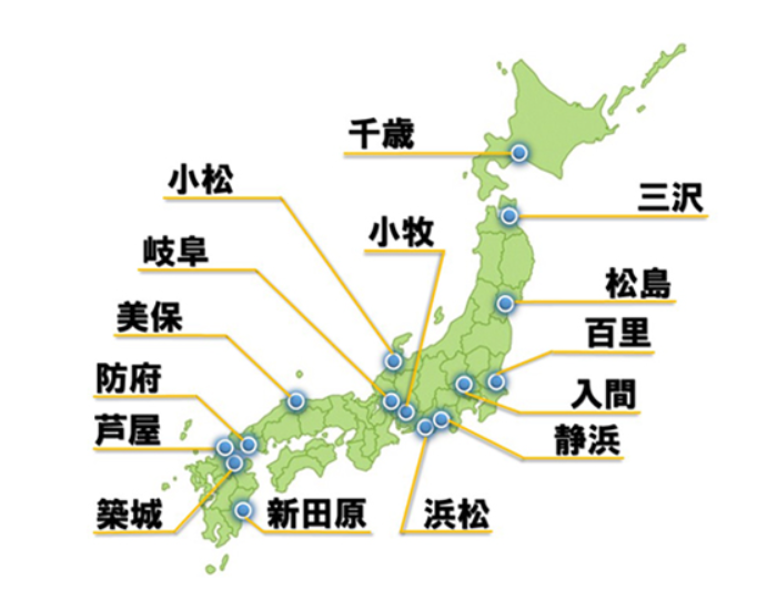 日本地図に記載した航空自衛隊基地
