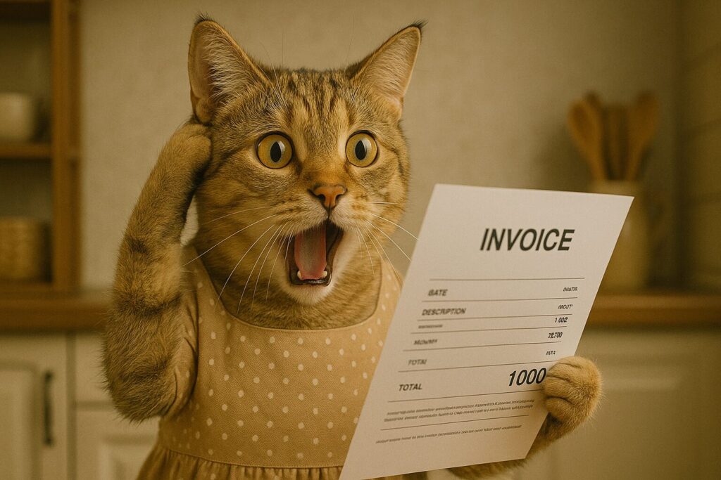 請求書の金額に驚愕する猫の主婦