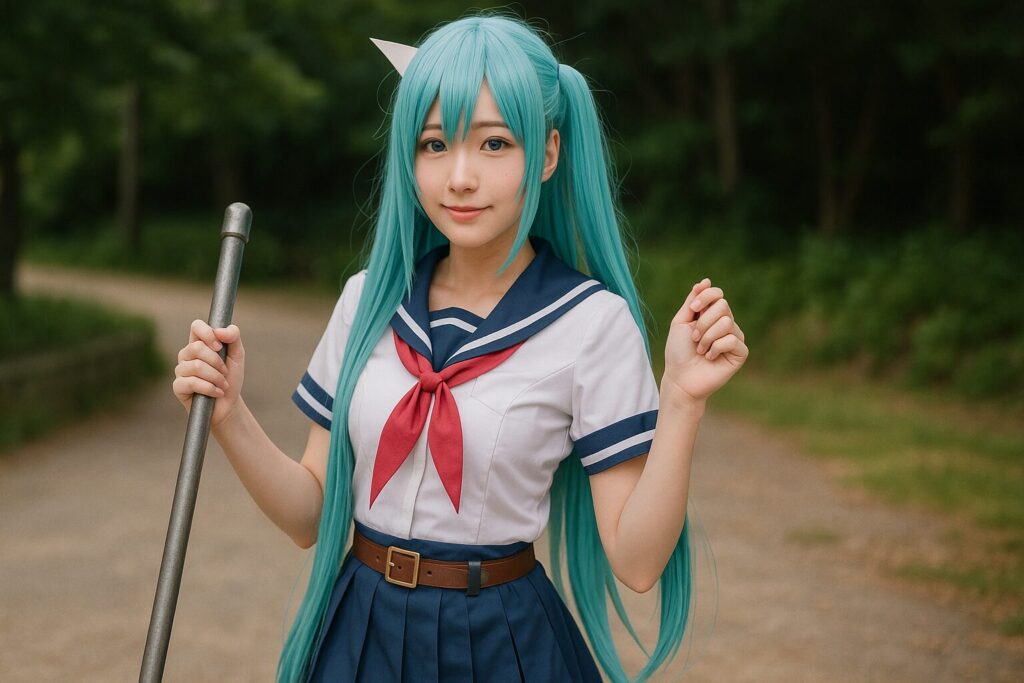 「プランダラ」の陽菜＝ファロウのコスプレでポージングをする少女