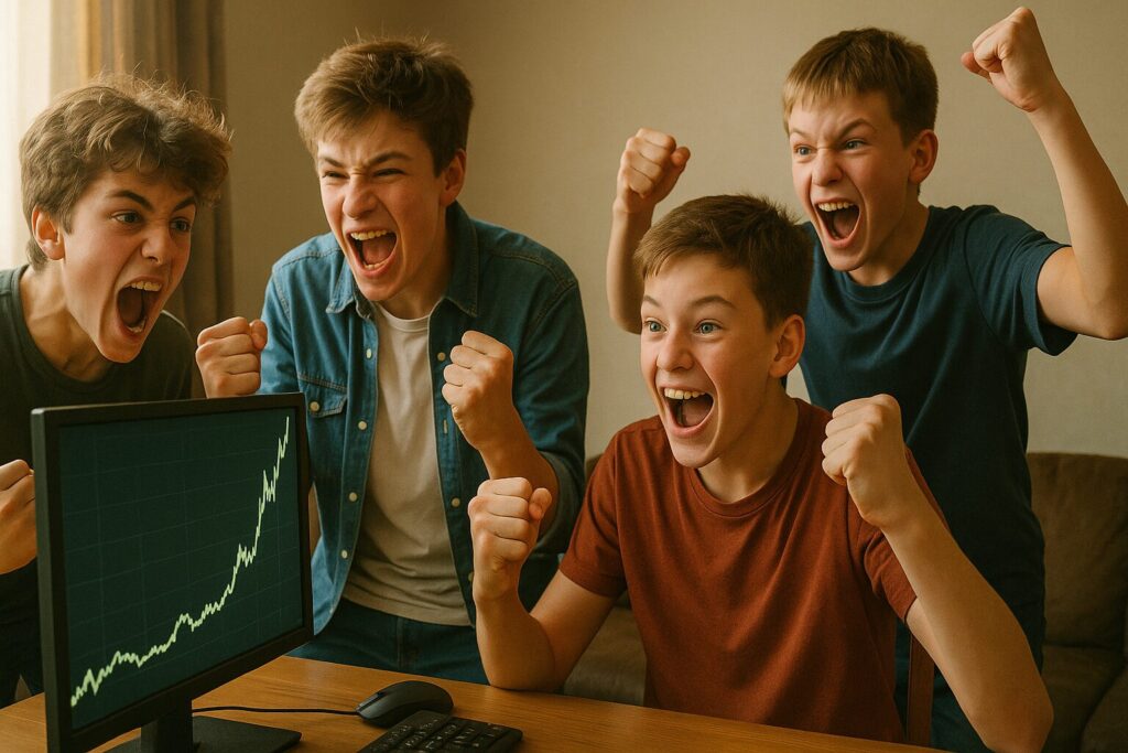 株価高騰に熱くなる少年相場師たち