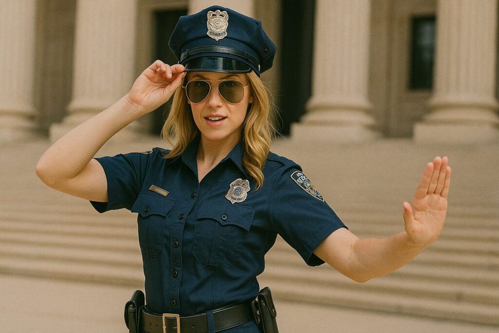 ポージングをするアメリカ女性警察官のコスプレイヤー