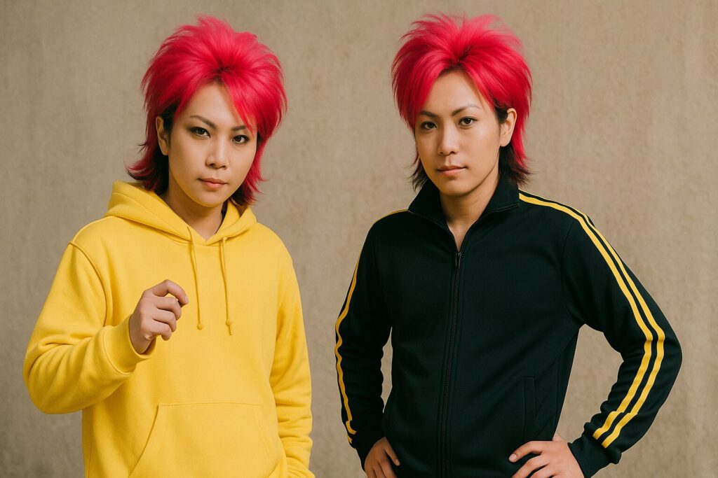 衣装を合わせる「ロケット ダイブ」コスプレヤーたち