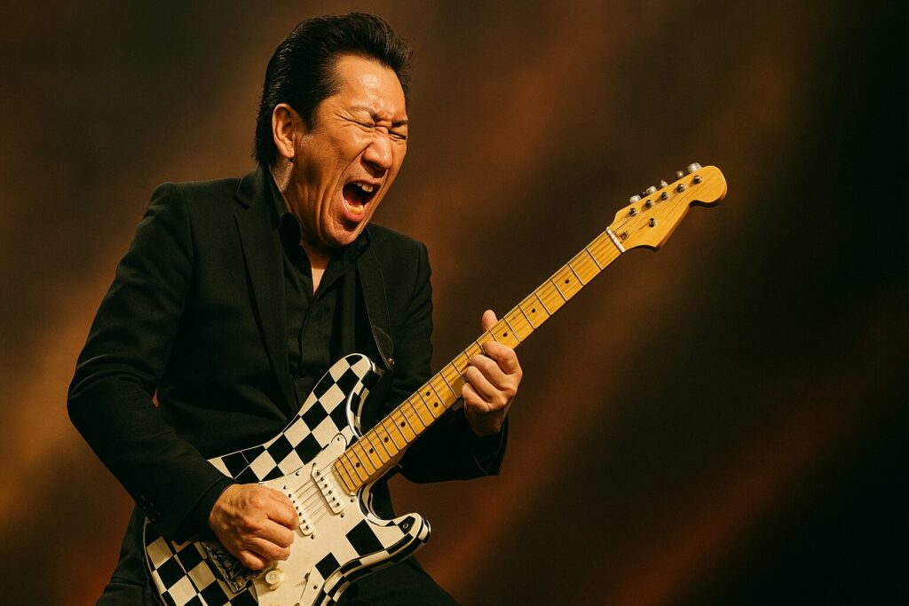 ギターで熱い演奏をする布袋寅泰のそっくりさん