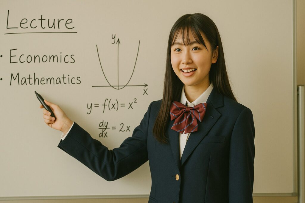 ホワイトボードで講義する女子高生