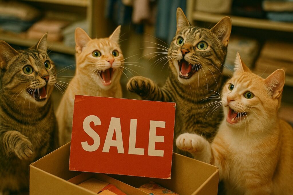 大安売りに興奮する猫たち