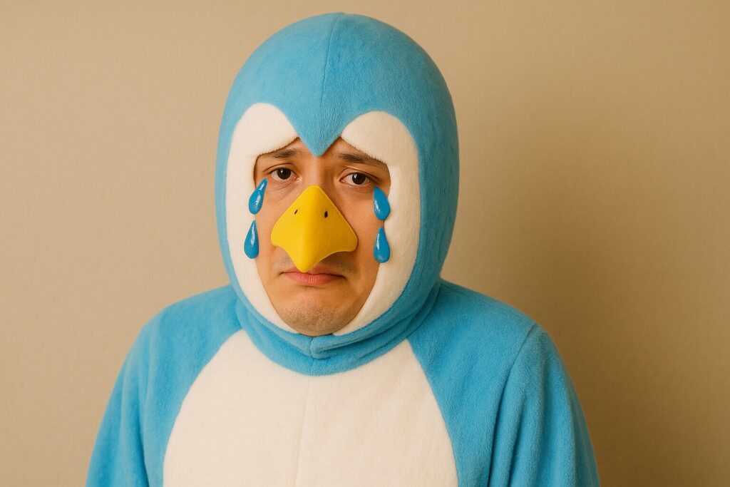涙を流す鳥のコスプレイヤー