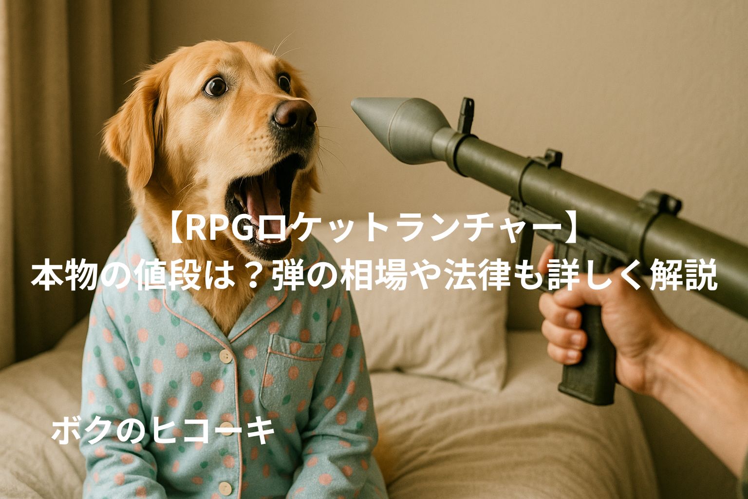 ロケットランチャーで寝起きドッキリをされるレトリーバー