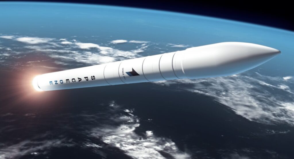 大気圏を突破するロケットのイラスト