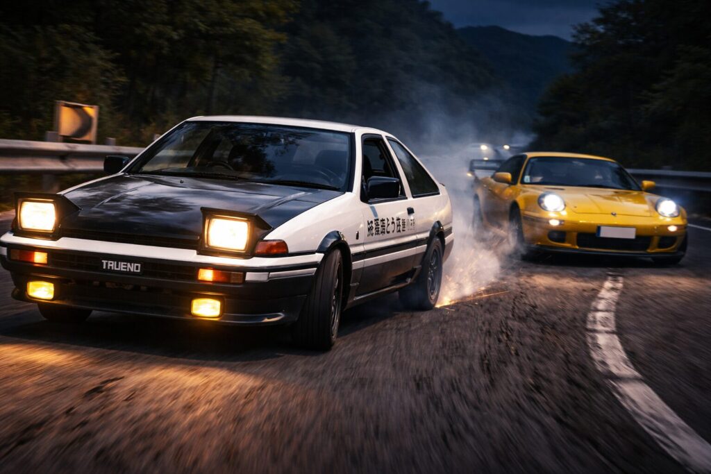 アニメ「イニシャルD」のような峠道のカーレース