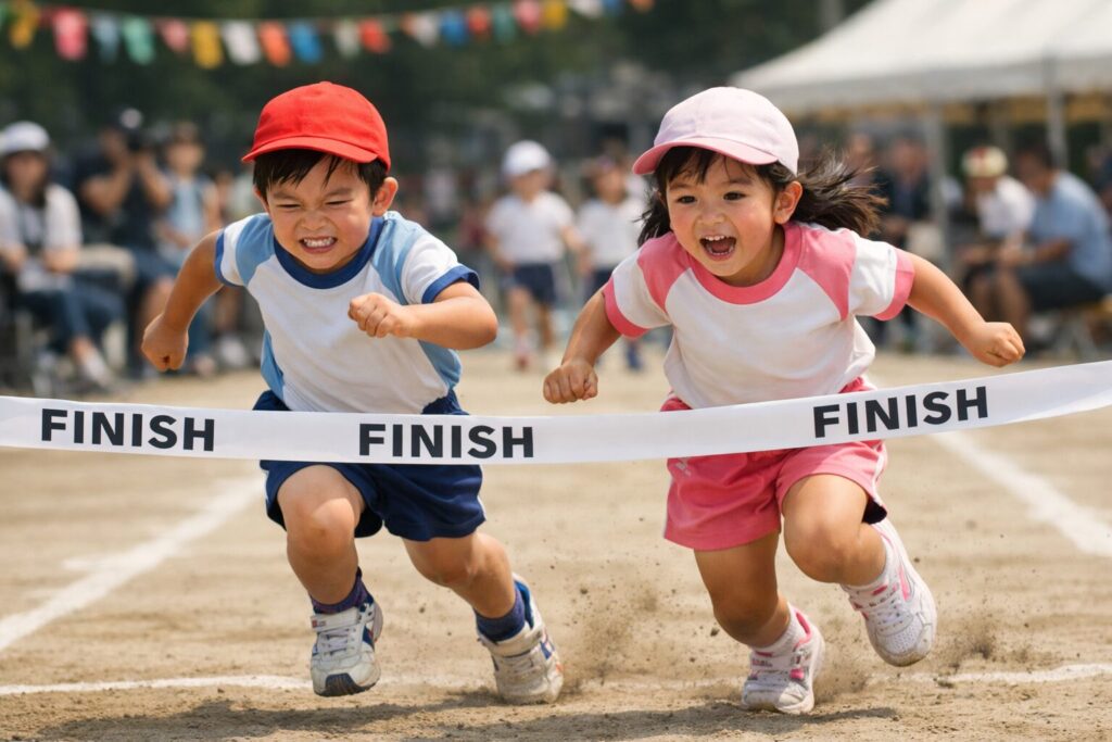 幼稚園児2人の運動会でのデッドヒート