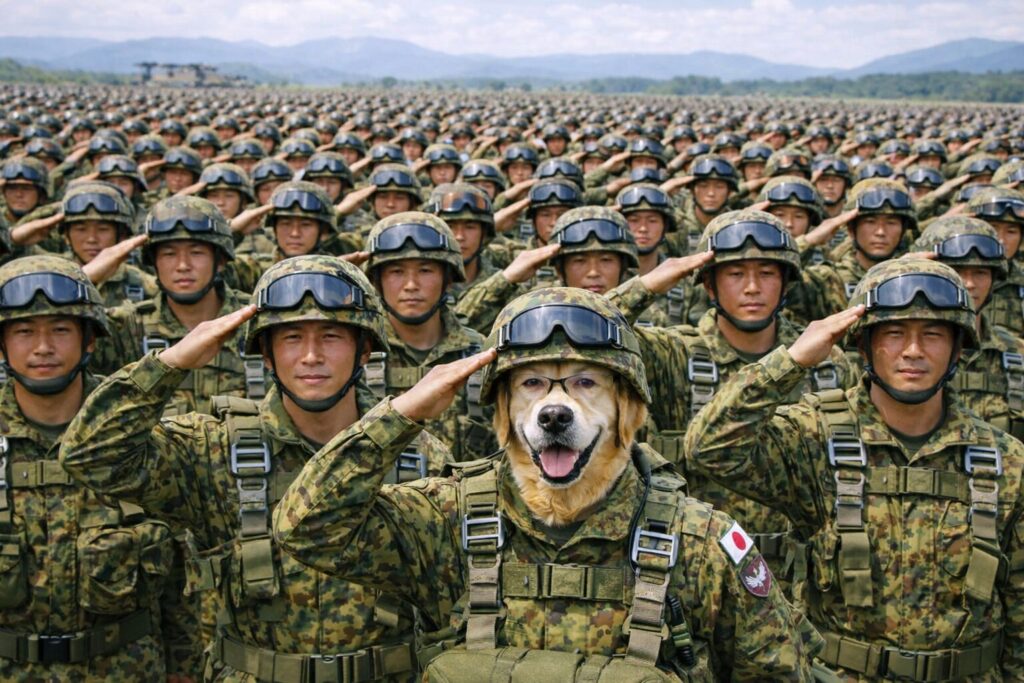 敬礼する演習場を埋め尽くすほどの空挺団員たち