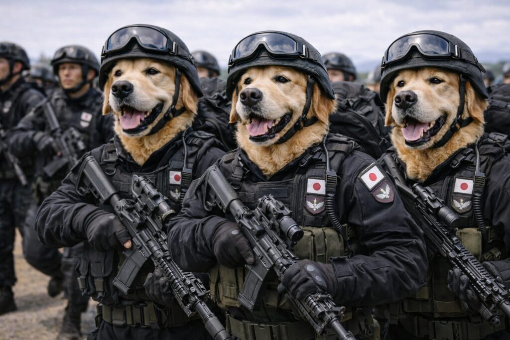 行進をするレトリバーの最強の特殊部隊員たち