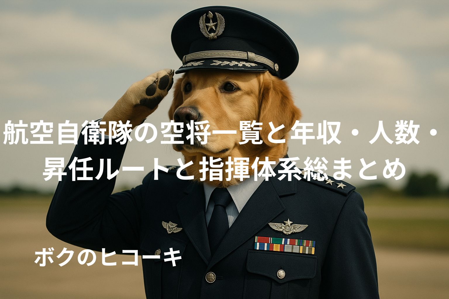 敬礼するレトリバーの航空自衛隊空将