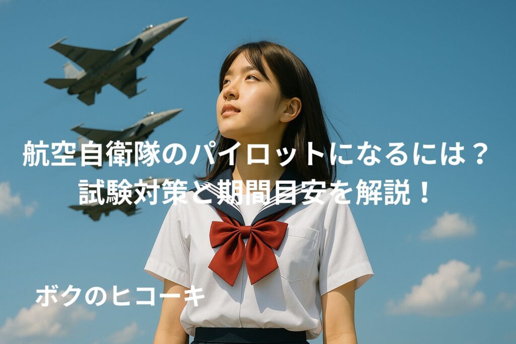 戦闘機を見上げる女子高生