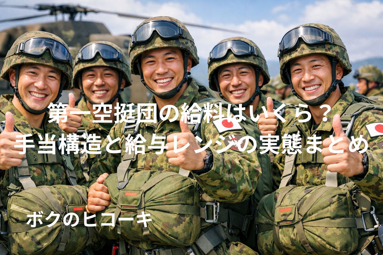 笑顔で親指を立てる日本の空挺団員たち