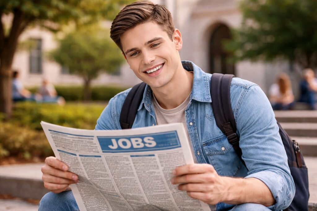 求人情報を読む男子大学生