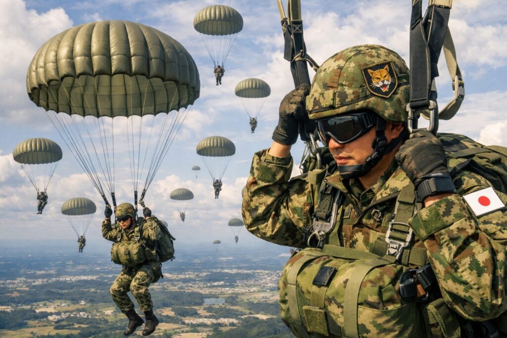 降下訓練中の空挺団員たち