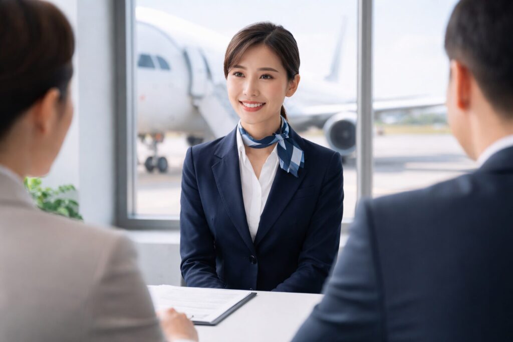 航空会社の面接を受ける女性