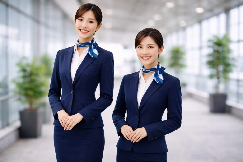 高身長と低身長のキャビンアテンダント