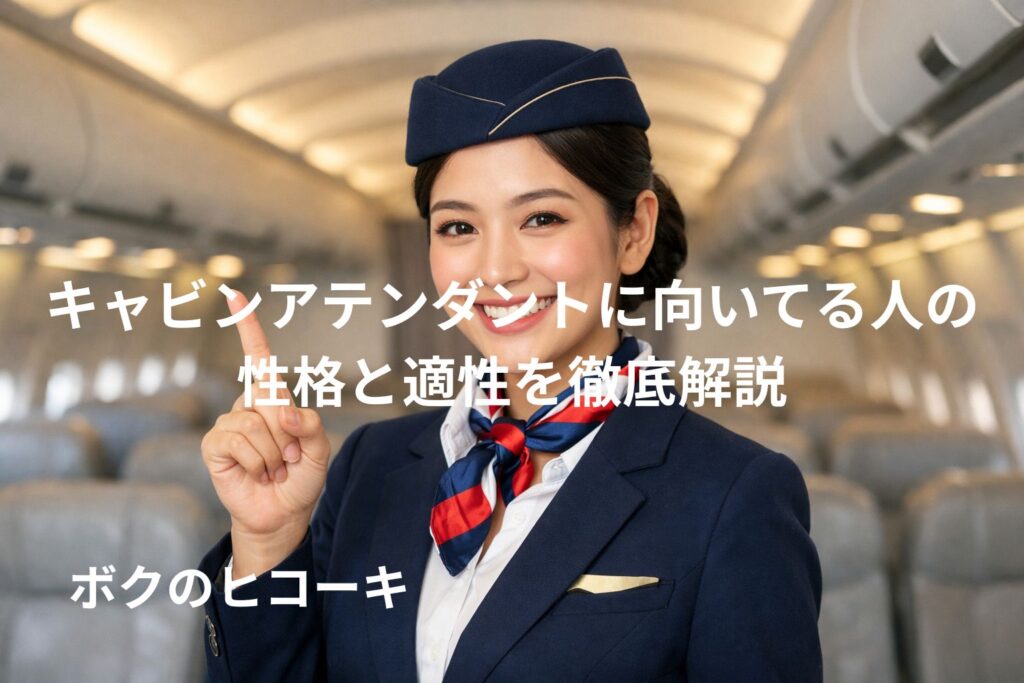 笑顔で人差し指をたてる女性キャビンアテンダント