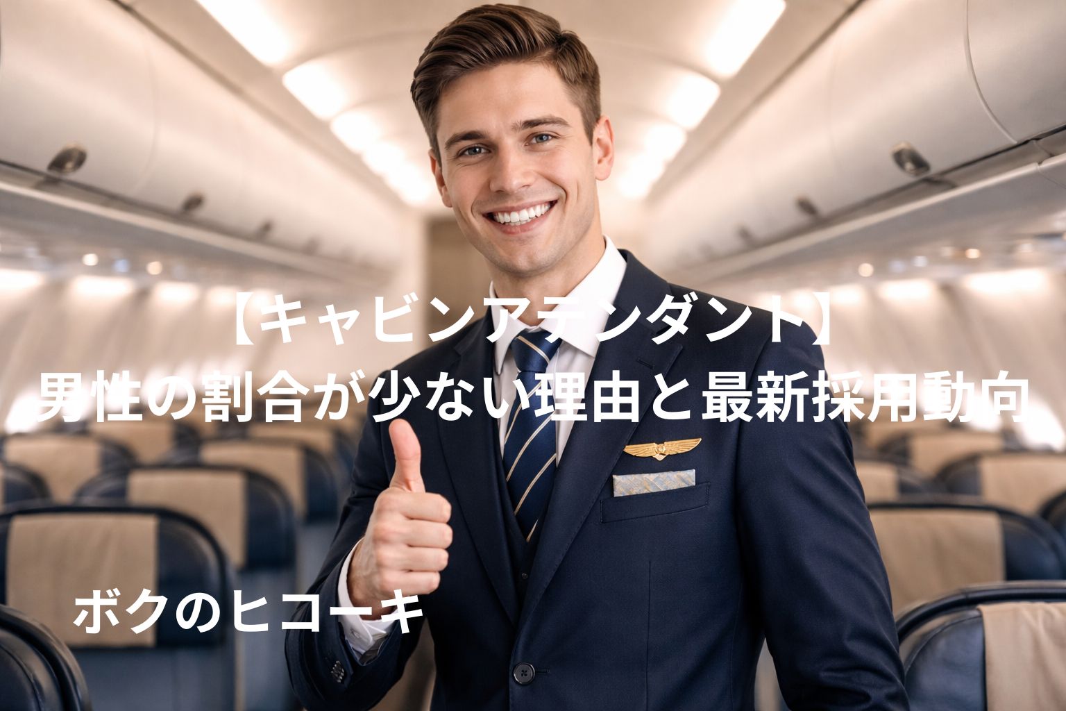 笑顔で親指を立てる男性キャビンアテンダント