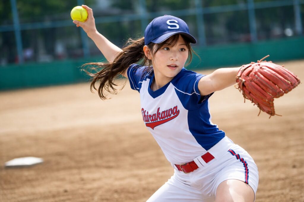投球中の女子ソフトボールピッチャー